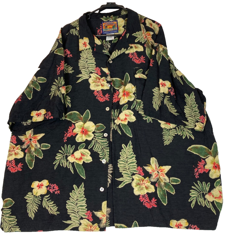 Pusser's West‎ Indies Silk Hawaiian Shirt Men's XXL Black Floral Summer Beach